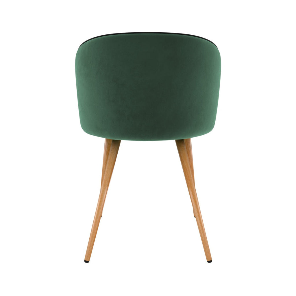 chaise en velours vert et pieds en metal imitation bois chiara