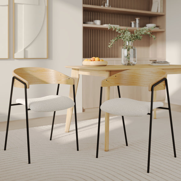 chaise entissu boucle blanc et bois de chene lot de 2 esmee