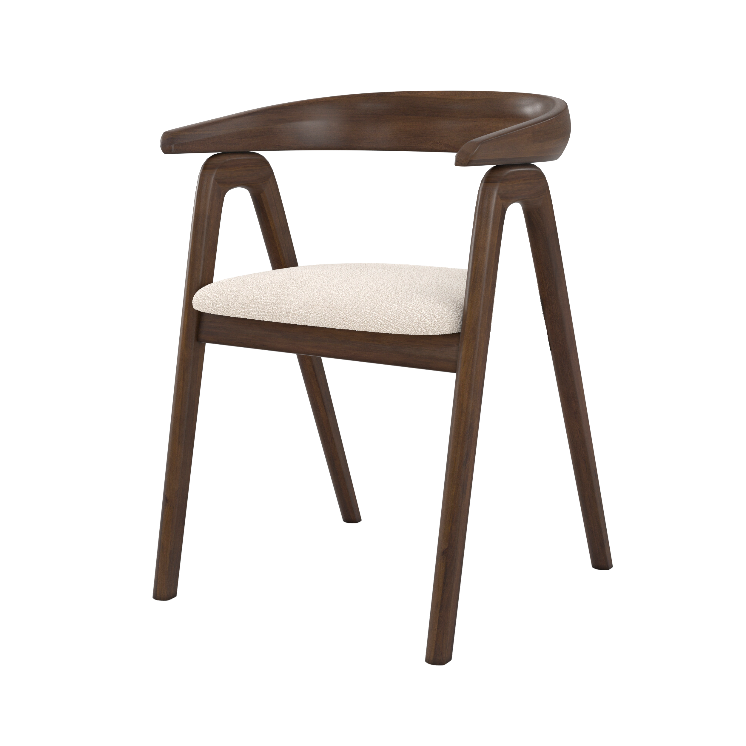 chaise hawa en bois d hevea fonce tissu boucle creme