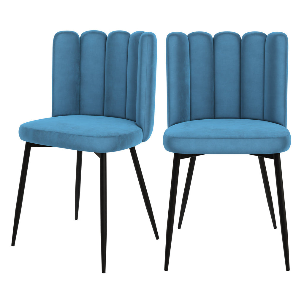 chaise rosy en velours bleu et pieds en metal noir