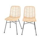 chaise tamara en rotin naturel pieds noirs lot de 2 fond blanc