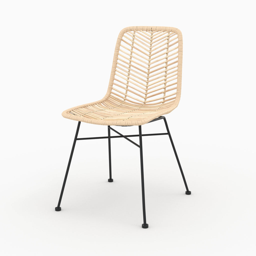 chaise tamara en rotin naturel pieds noirs lot de 2