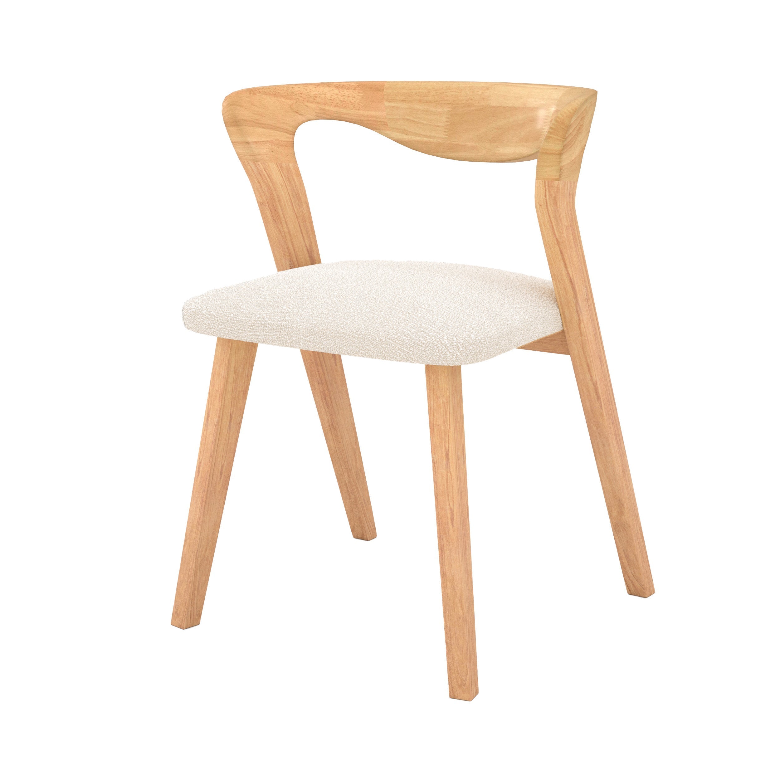 chaise vega en bois d hevea clair et tissu boucle creme fond blanc