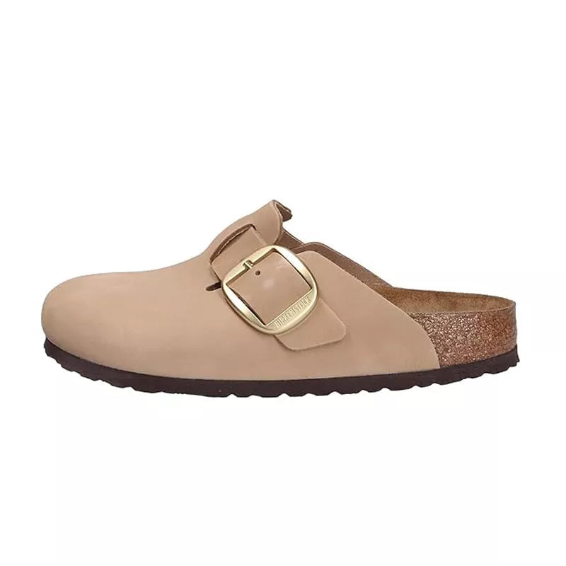 Mules Boston Big Buckle Nubuck Étroite - Beige Clair, Noir