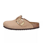 Mules Boston Big Buckle Nubuck Étroite - Beige Clair, Noir