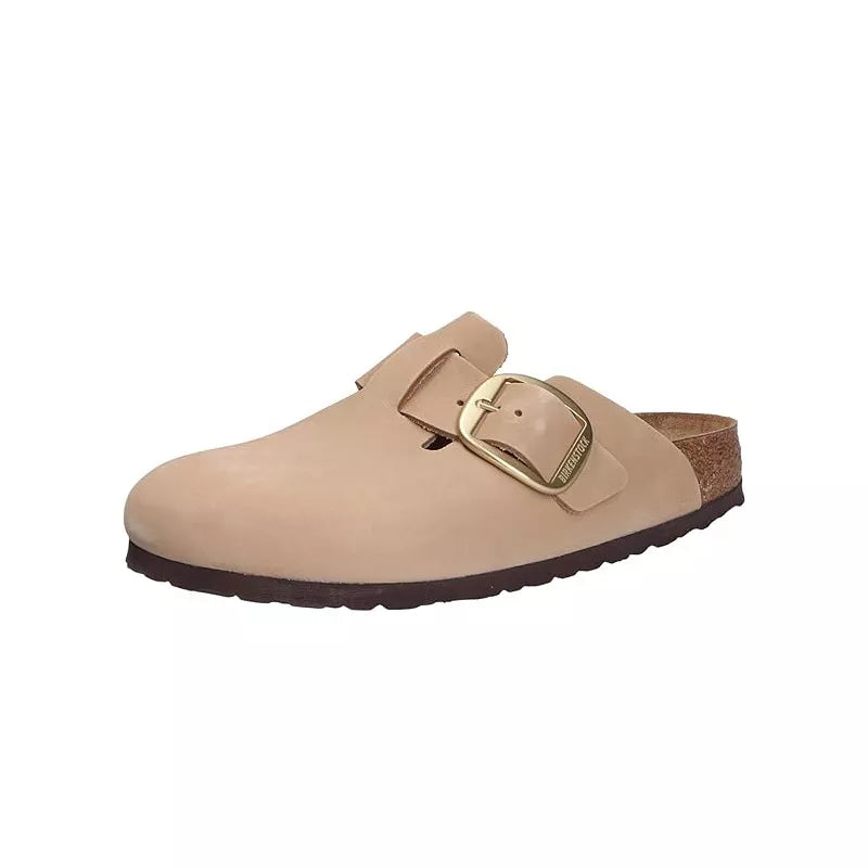 Mules Boston Big Buckle Nubuck Étroite - Beige Clair, Noir
