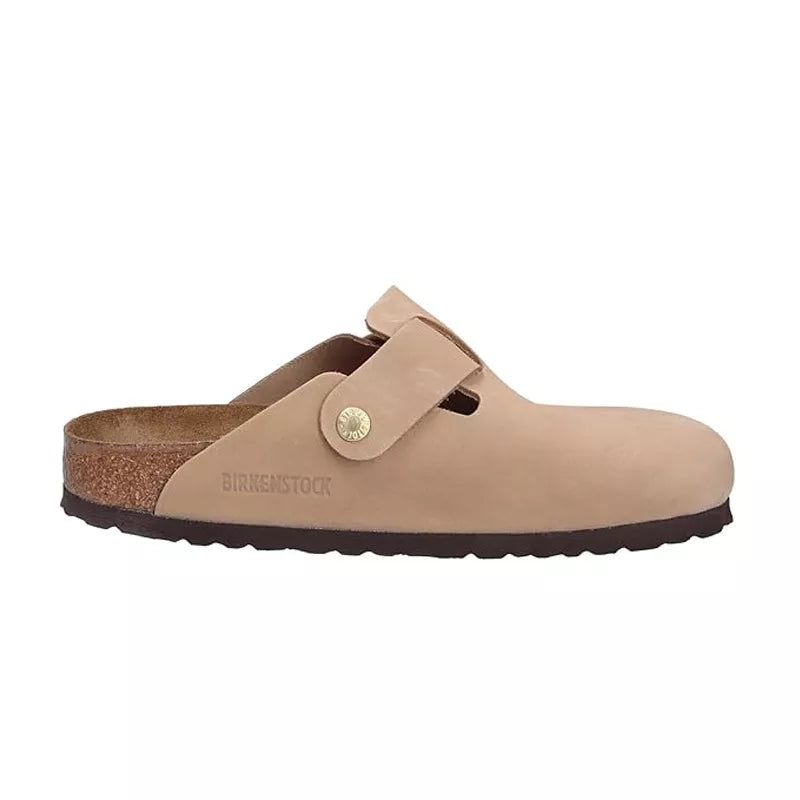 Mules Boston Big Buckle Nubuck Étroite - Beige Clair, Noir