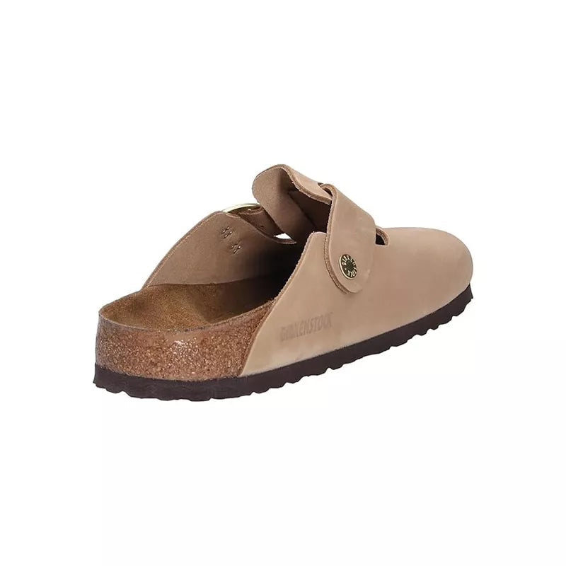 Mules Boston Big Buckle Nubuck Étroite - Beige Clair, Noir