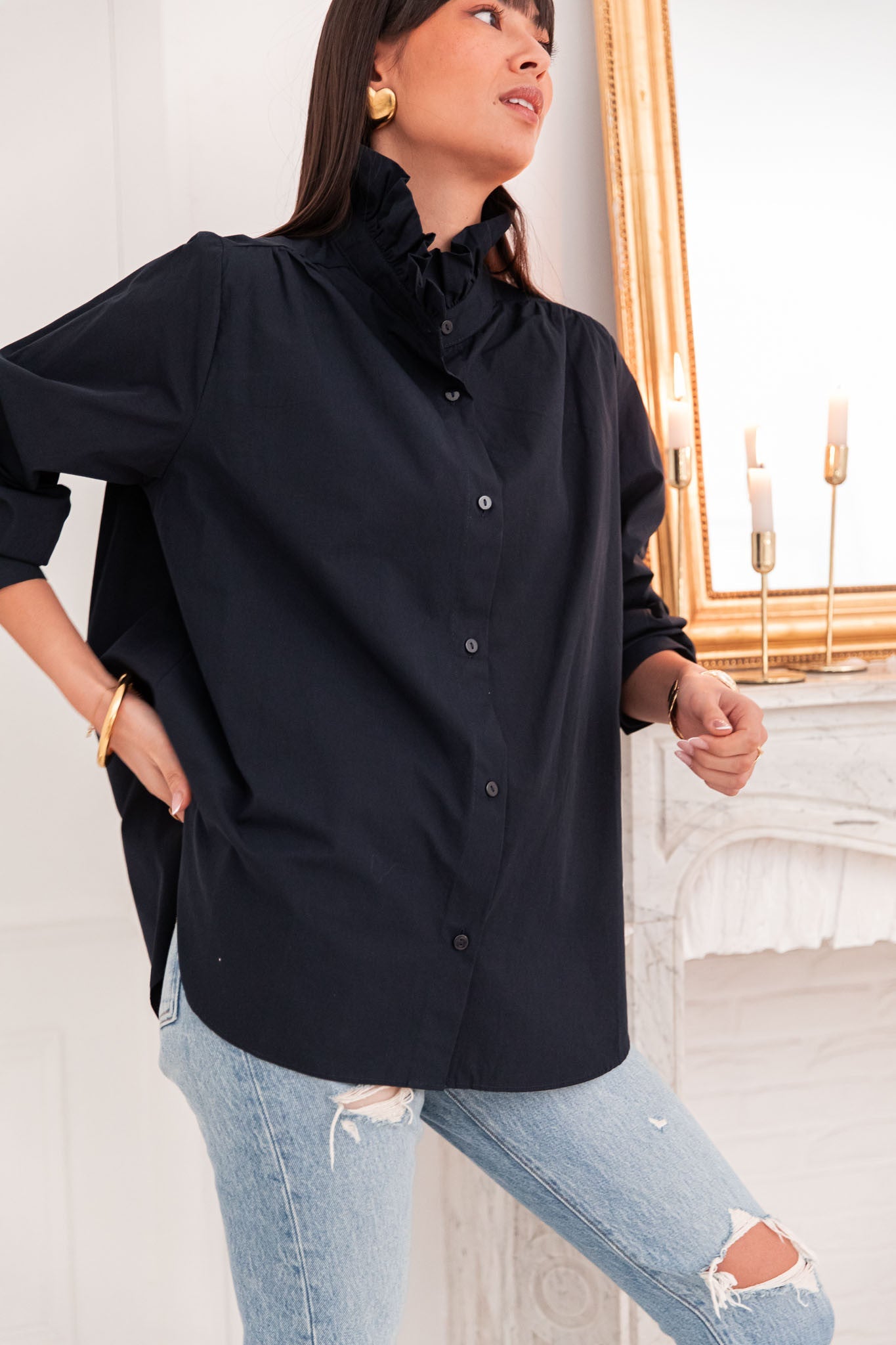 LÉONIE Bleu Marine - Chemise Col Victorien