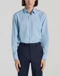 Chemise Bleue À Rayures En Coton - Bleu, Rayures Bâtons Turquoises - De Fursac - The Bradery