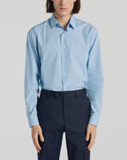 Chemise Bleue À Rayures En Coton - Bleu, Rayures Bâtons Turquoises - De Fursac - The Bradery