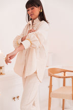 LÉONIE Beige - Chemise Col Victorien