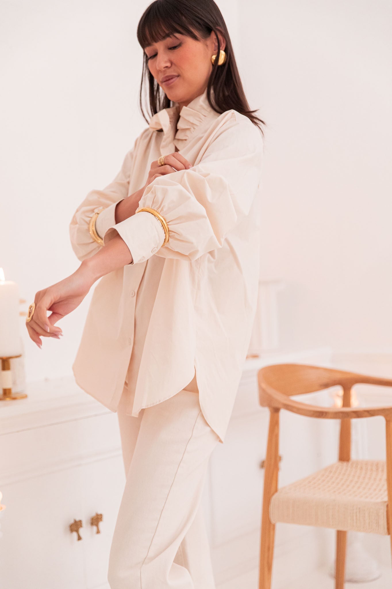 LÉONIE Beige - Chemise Col Victorien