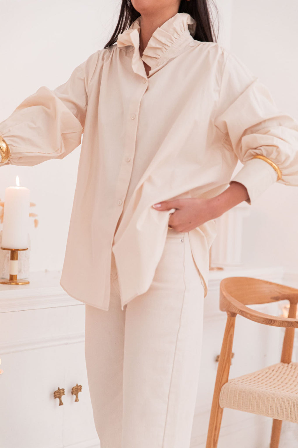 LÉONIE Beige - Chemise Col Victorien