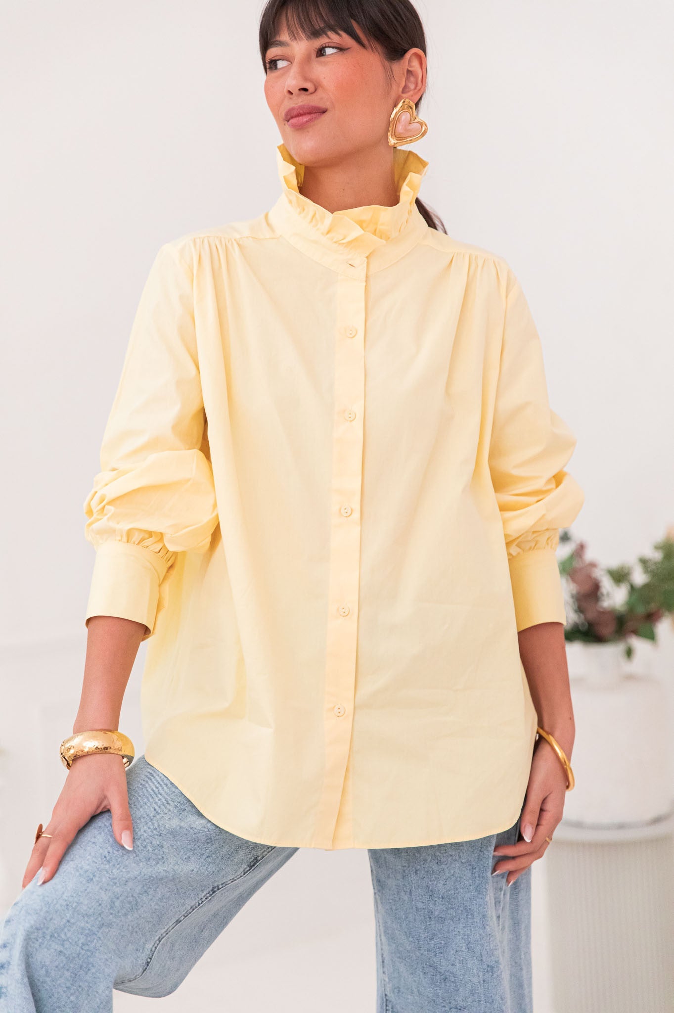 LÉONIE Jaune - Chemise Col Victorien