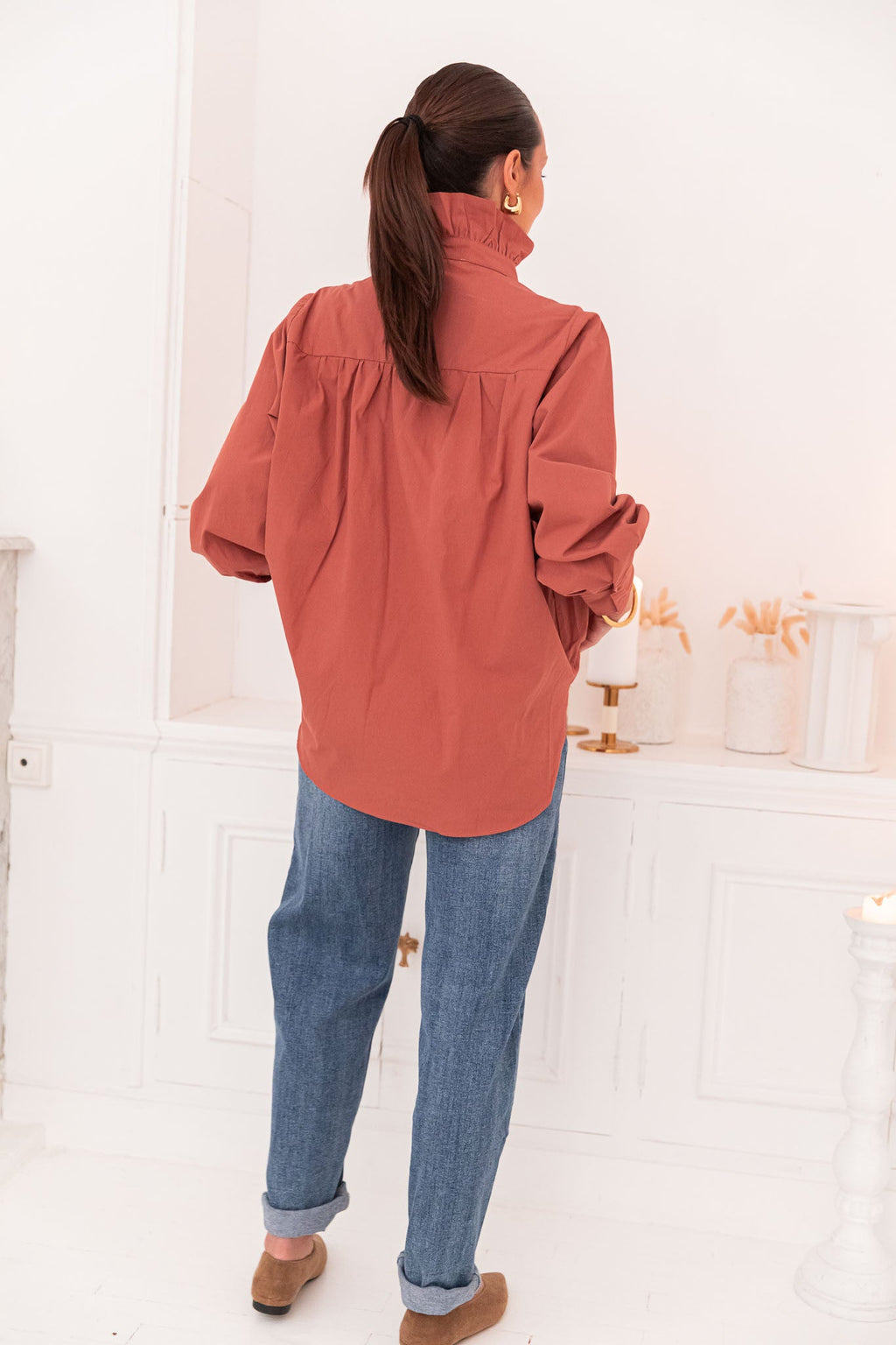 LÉONIE Terracotta - Chemise Col Victorien