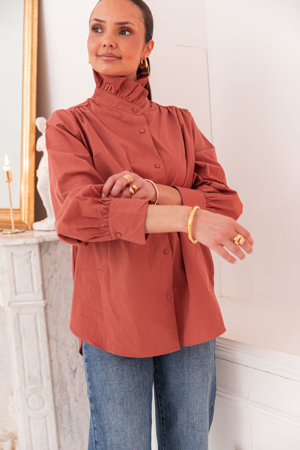 LÉONIE Terracotta - Chemise Col Victorien
