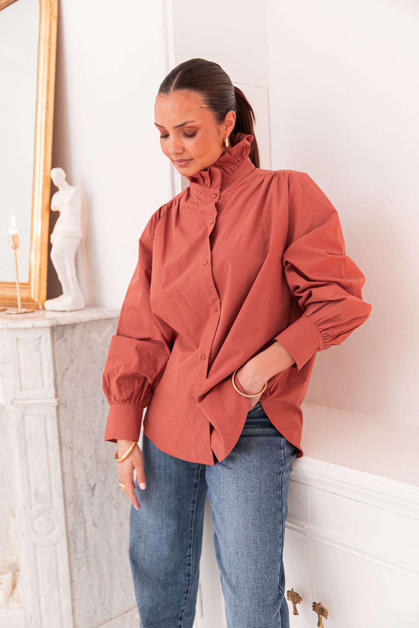 LÉONIE Terracotta - Chemise Col Victorien