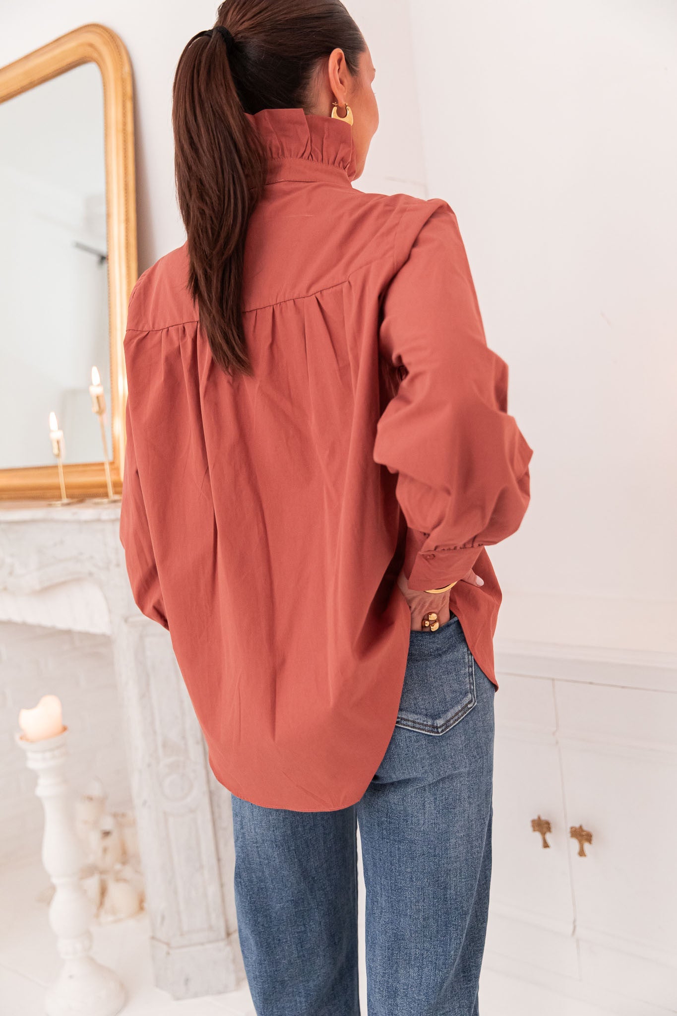 LÉONIE Terracotta - Chemise Col Victorien