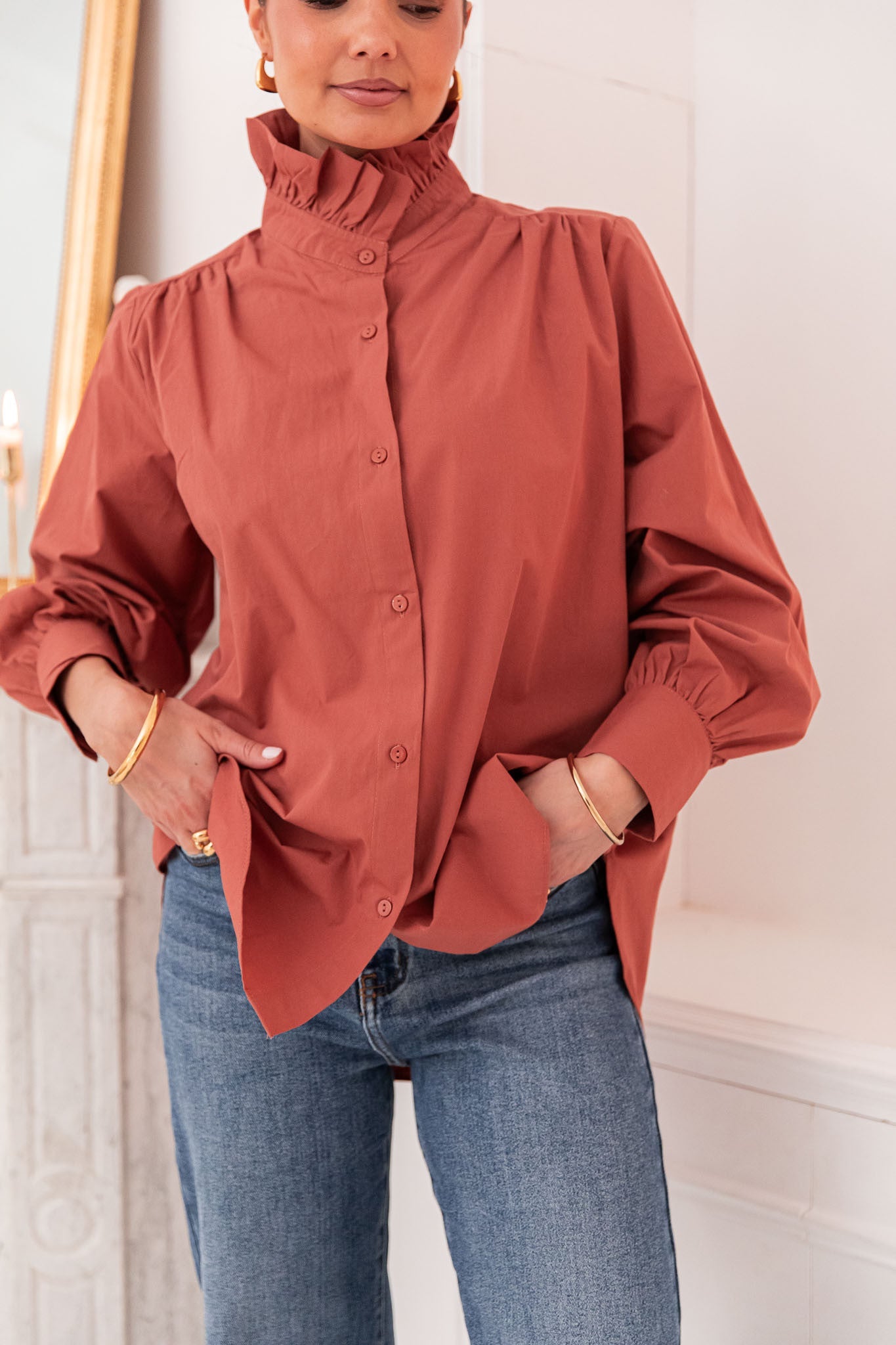 LÉONIE Terracotta - Chemise Col Victorien