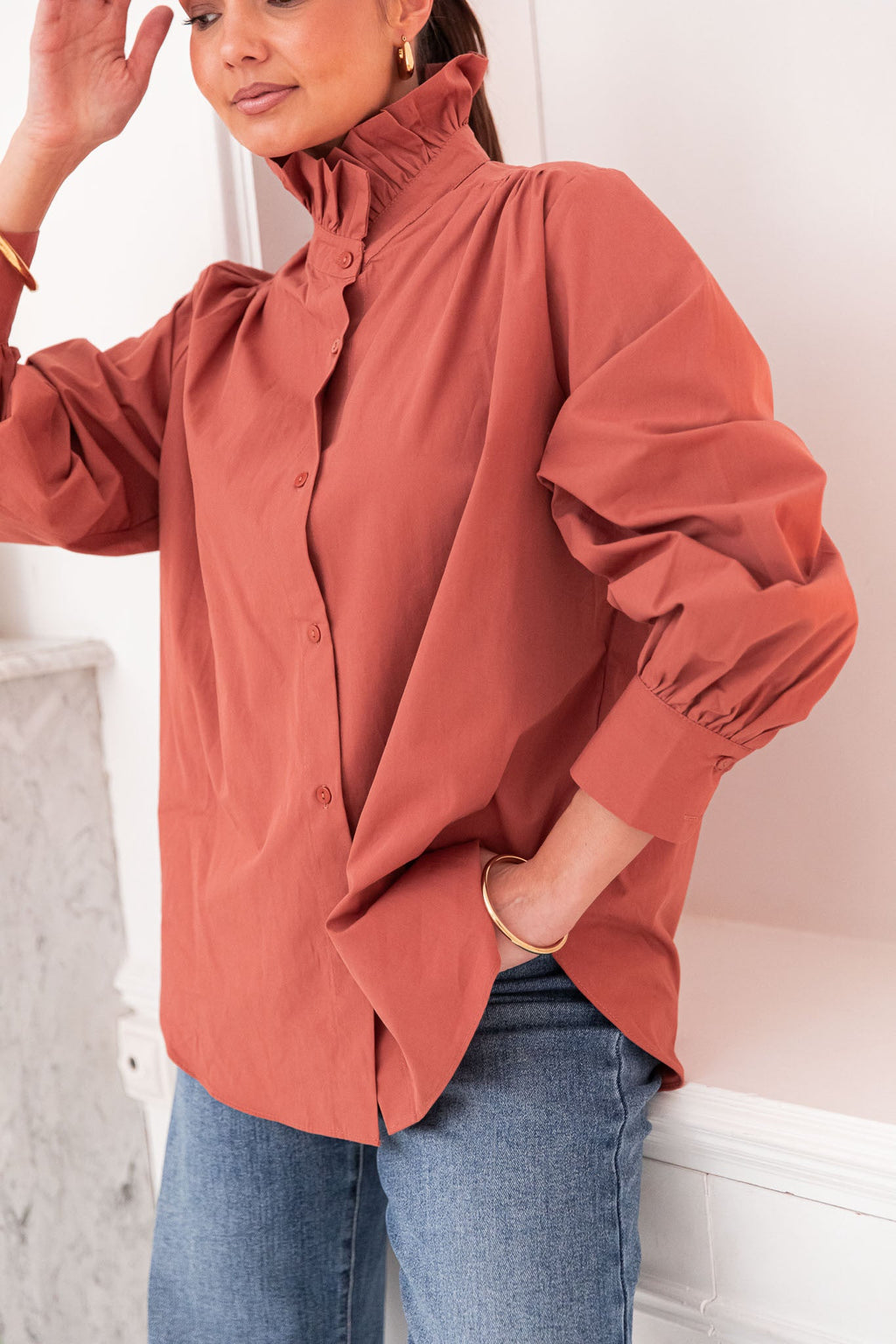 LÉONIE Terracotta - Chemise Col Victorien