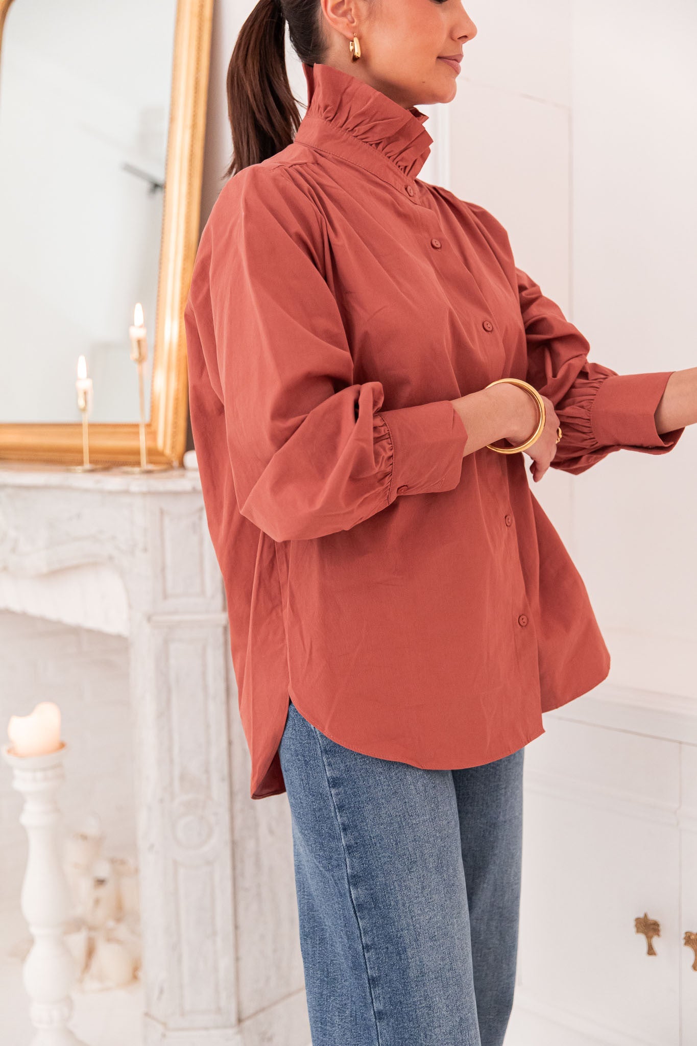 LÉONIE Terracotta - Chemise Col Victorien
