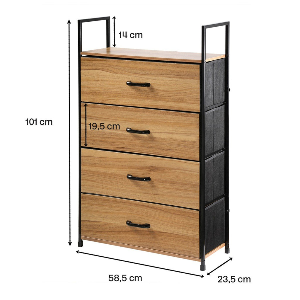 Chiffonnier 4 Tiroirs Façade Décor Bois - L60 cm - Décor Bois Foncé