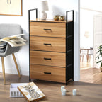 Chiffonnier 4 Tiroirs Façade Décor Bois - L60 cm - Décor Bois Foncé