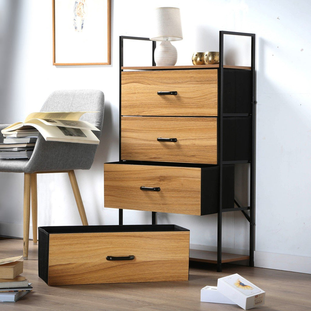 Chiffonnier 4 Tiroirs Façade Décor Bois - L60 cm - Décor Bois Foncé