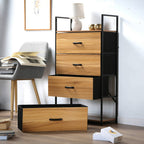 Chiffonnier 4 Tiroirs Façade Décor Bois - L60 cm - Décor Bois Foncé