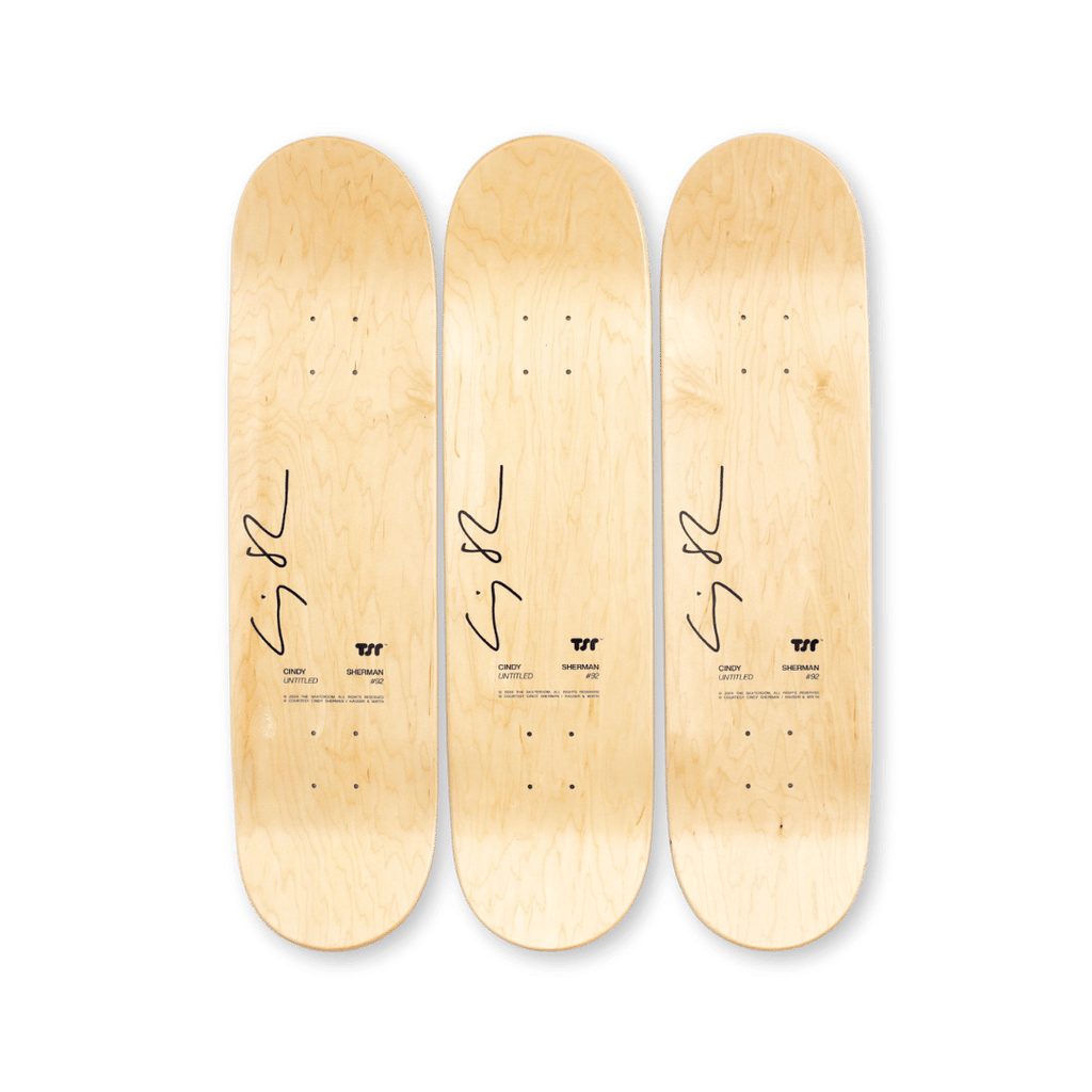 Packshot of top print of Cindy Sherman art edition on skate deck Untitled 153