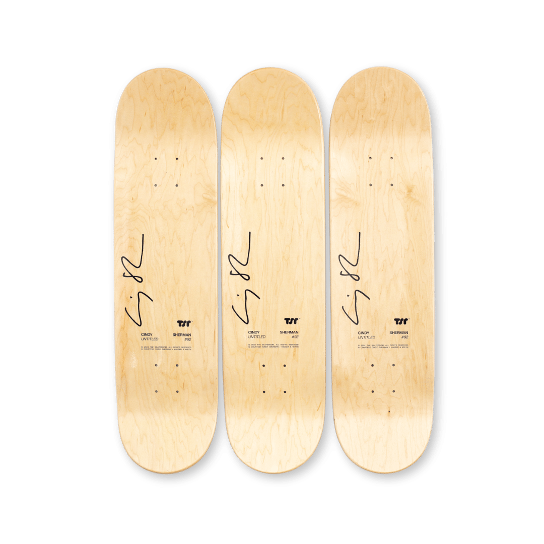 Packshot of top print of Cindy Sherman art edition on skate deck Untitled 153