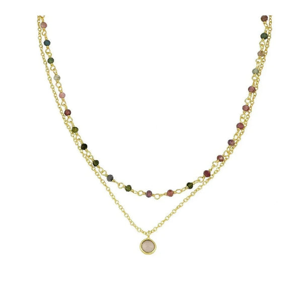 Collar Calcedonia Turmalina Oro