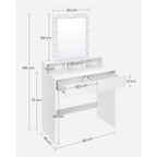 Coiffeuse Blanche Avec Miroir À Ampoules Et 2 Tiroirs - L80xH145cm - Blanc
