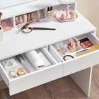 Coiffeuse Blanche Avec Miroir À Ampoules Et 2 Tiroirs - L80xH145cm - Blanc