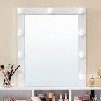 Coiffeuse Blanche Avec Miroir À Ampoules Et 2 Tiroirs - L80xH145cm - Blanc