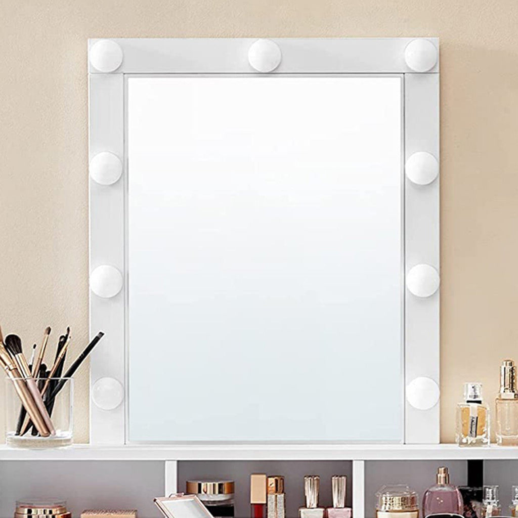 Coiffeuse Blanche Avec Miroir À Ampoules Et 2 Tiroirs - L80xH145cm - Blanc