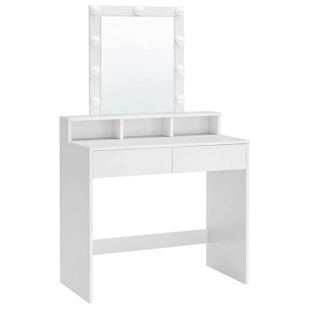 Coiffeuse Blanche Avec Miroir À Ampoules Et 2 Tiroirs - L80xH145cm - Blanc