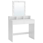 Coiffeuse Blanche Avec Miroir À Ampoules Et 2 Tiroirs - L80xH145cm - Blanc