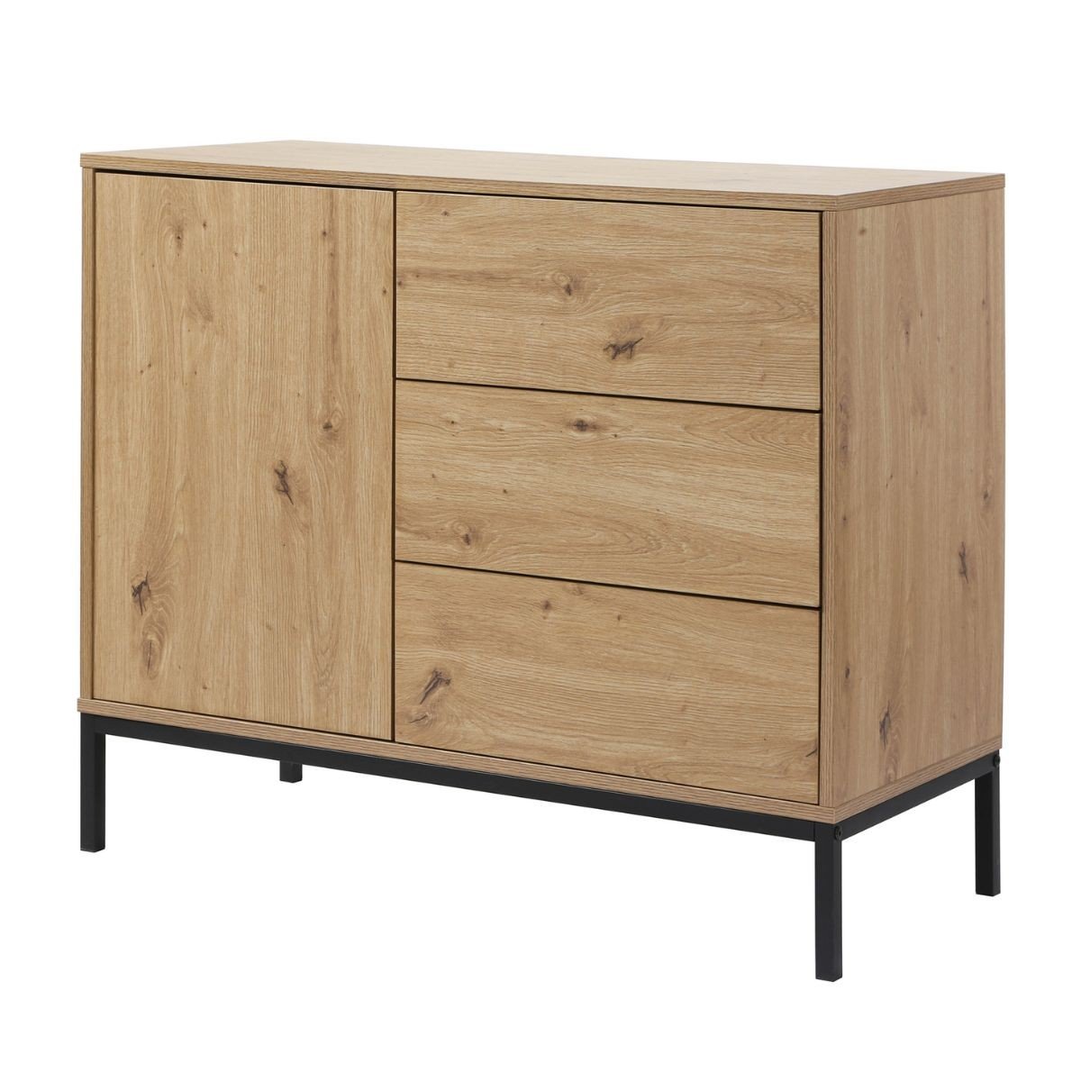 Lenny - Commode 3 Tiroirs / 1 Porte - Chêne