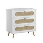 Commode 3 Tiroirs Façade Avec Cannage En Rotin L85cm - Canne - Blanc