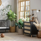 Commode 3 Tiroirs Façade Avec Cannage En Rotin L85cm - Canne - Noir