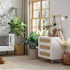 Commode 3 Tiroirs Façade Avec Cannage En Rotin L85cm - Canne - Blanc