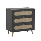 Commode 3 Tiroirs Façade Avec Cannage En Rotin L85cm - Canne - Noir