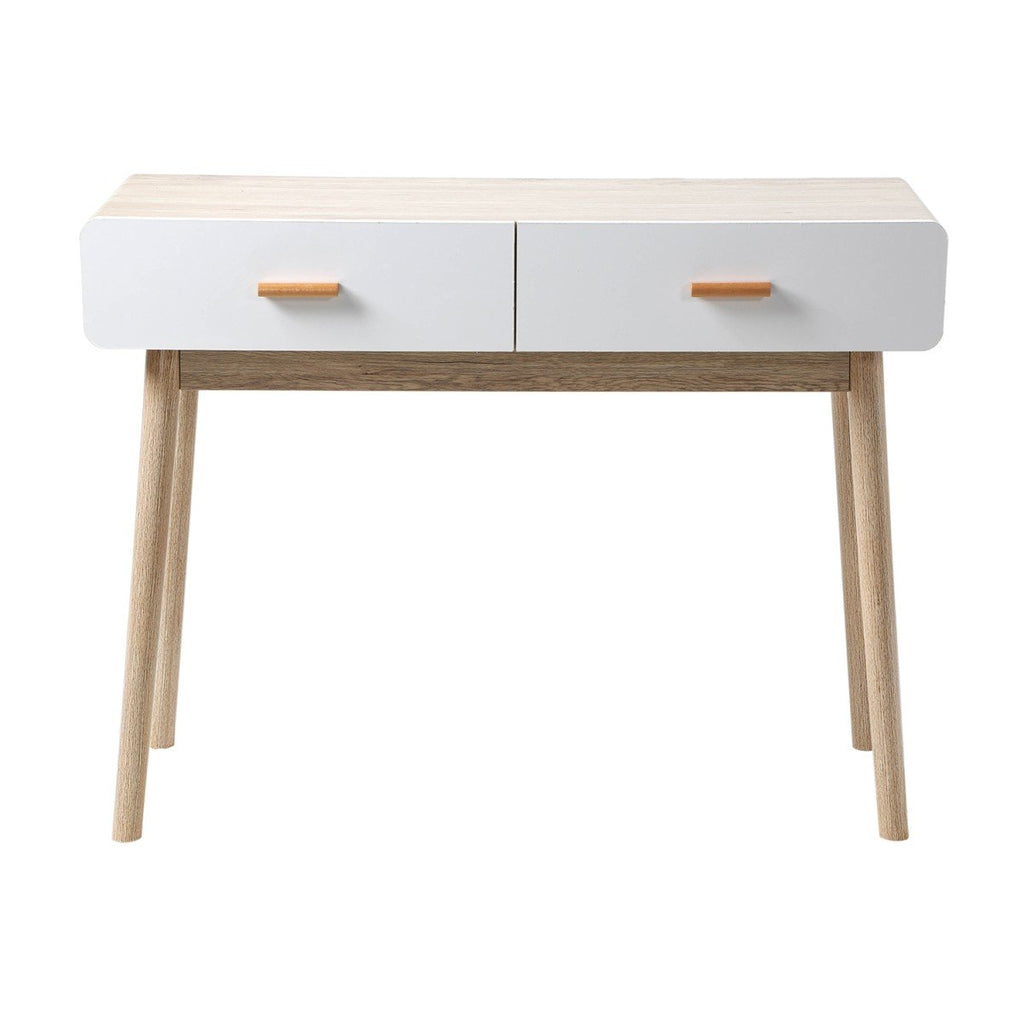 Console 2 Tiroirs Scandinave Bois Et Blanc - L100xH75cm - Décor Bois