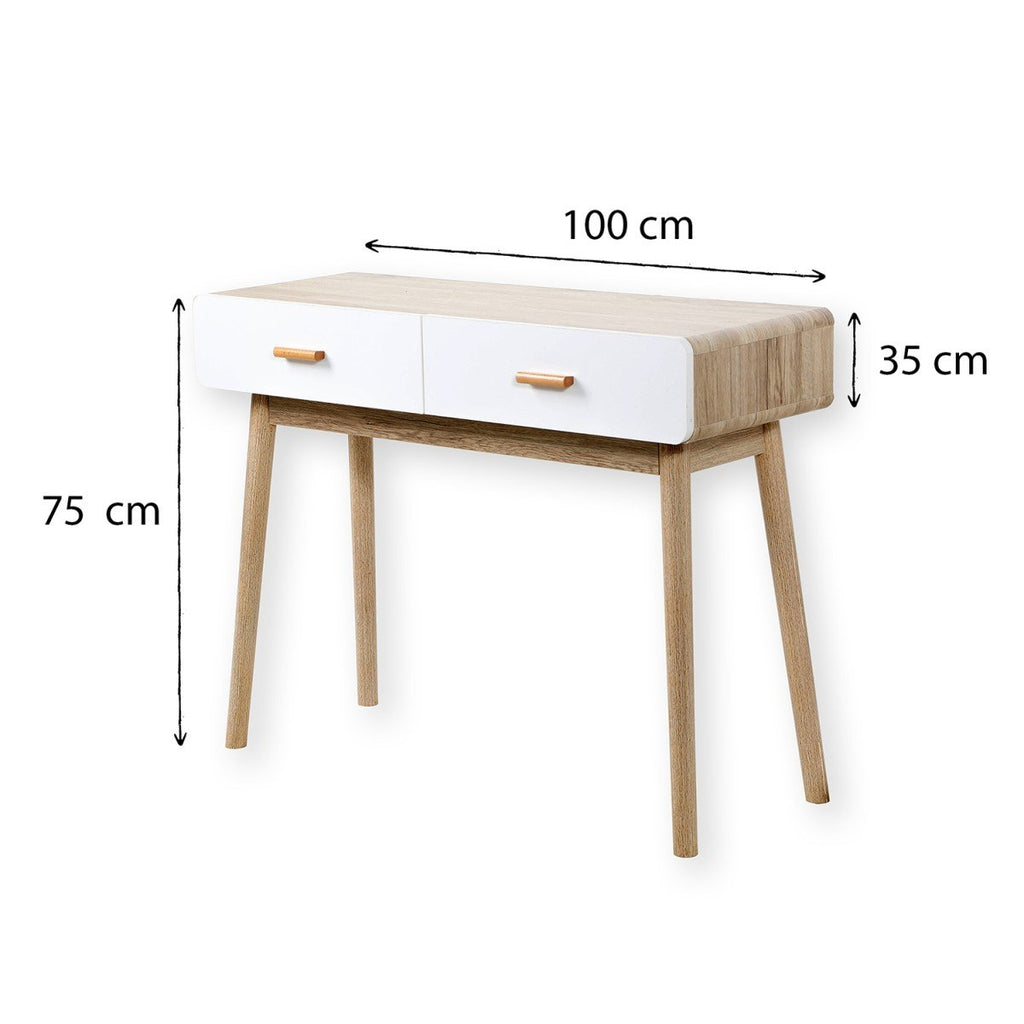 Console 2 Tiroirs Scandinave Bois Et Blanc - L100xH75cm - Décor Bois