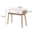 Console 2 Tiroirs Scandinave Bois Et Blanc - L100xH75cm - Décor Bois