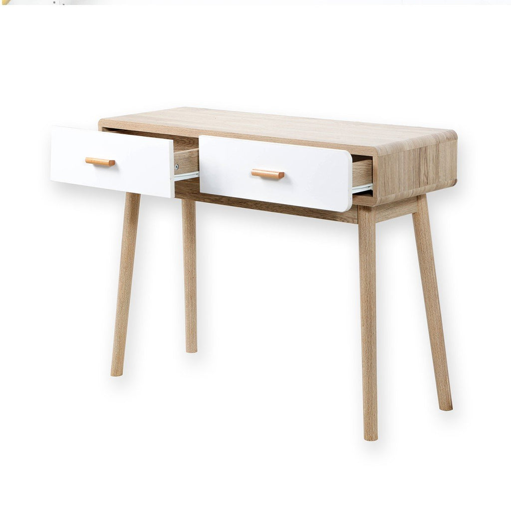 Console 2 Tiroirs Scandinave Bois Et Blanc - L100xH75cm - Décor Bois