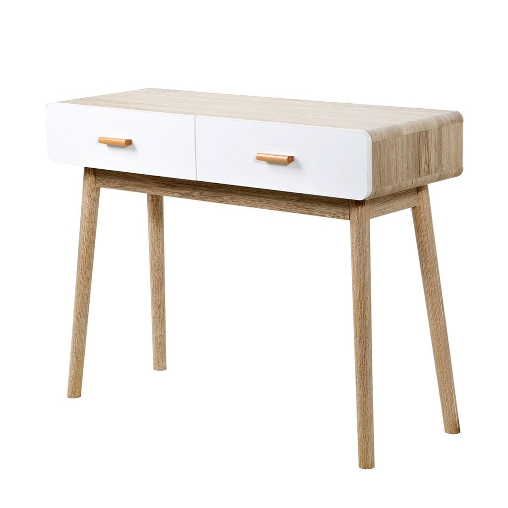 Console 2 Tiroirs Scandinave Bois Et Blanc - L100xH75cm - Décor Bois