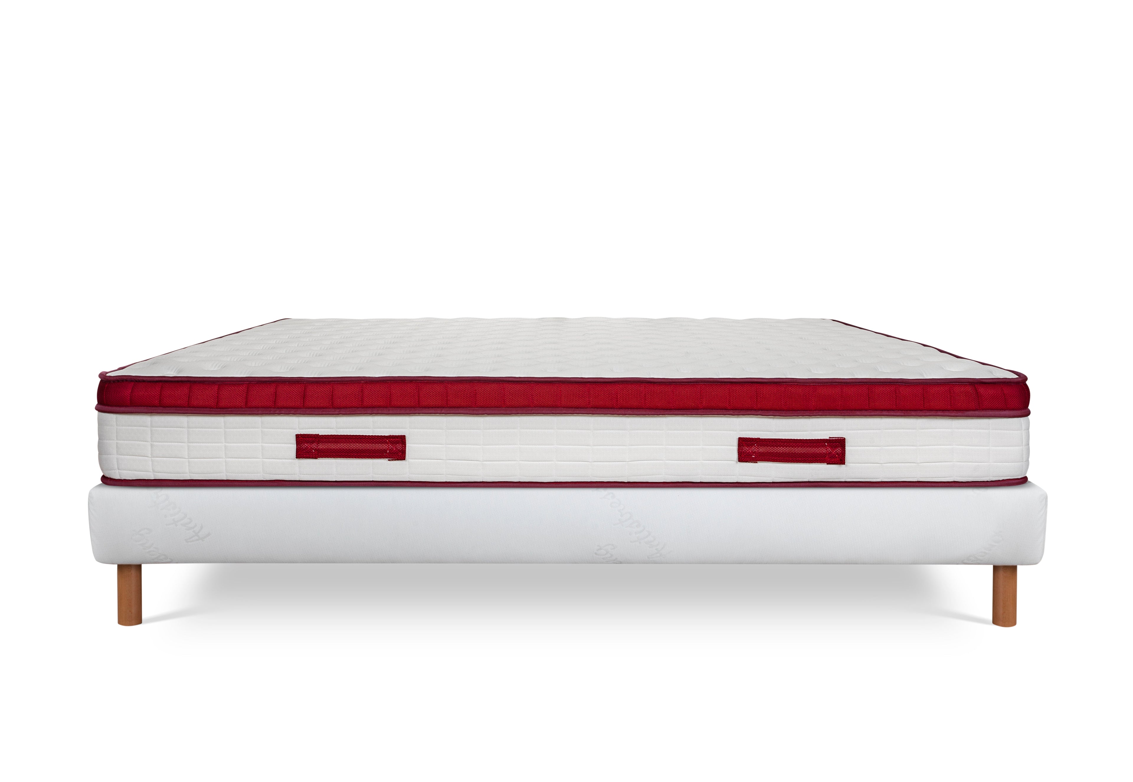 Castelnaud - Ensemble Matelas + Sommier - Blanc/Bordeaux